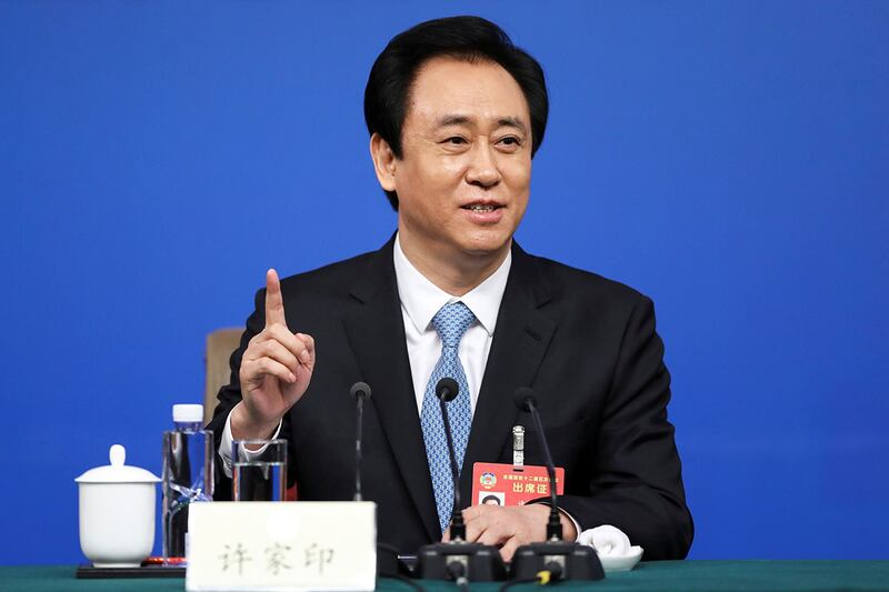 2017年3月9日,许家印在北京举行的第十二届全国政协第五次会议新闻发布会上。(路透社)